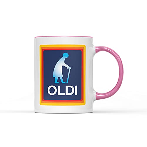 Tasse mit Oldi-Frauen-Motiv, für Geburtstage, Weihnachten, lustiges Geschenk, Muttertags-Feier, Neuheit, alter Kaffee, Tee, spülmaschinen-/mikrowellengeeignet, Sublimationskeramik (rosa Griff Prime) von SMARTYPANTS