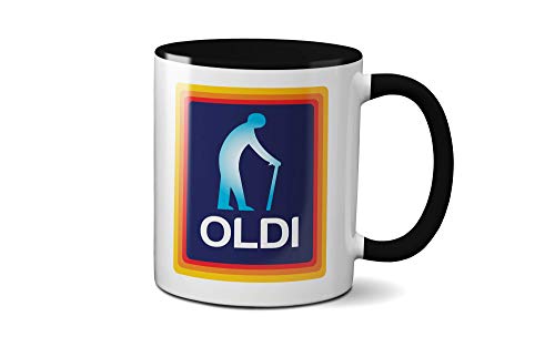 Tasse mit Oldi-Man-Motiv, lustiges Geschenk für Geburtstage, Weihnachten, Vatertag, Feier, Neuheit, alter Kaffee, Tee, spülmaschinen-/mikrowellengeeignet, Sublimationskeramik (schwarzer Griff) von SMARTYPANTS