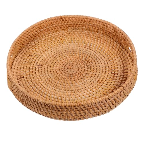 SMASOLO Rundes Rattan Serviertablett mit Ergonomischen Griffen Handgewebtes Multifunktionales Obst und Brotkorb Tablett für Aufbewahrung und Dekoration SMASOLO Rundes Rattan Serviertablett mit Ergonomischen Griffen Handgewebtes Multifunktionales Obst und Brotkorb Tablett für Aufbewahrung und Dekoration von SMASOLO
