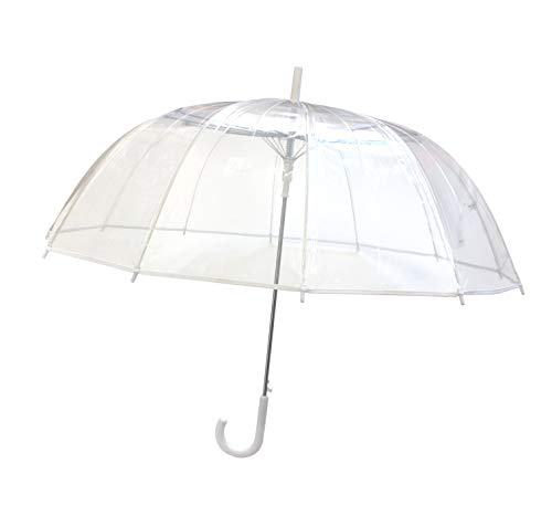 SMARTBULLE Großer langer Regenschirm Transparent - Windfest; 12 Stäbe; Durchmesser=102cm; Automatische Öffnung; Damenregenschirm; Ideal für Hochzeiten; Gesäumte Farbe WEISS von SMATI