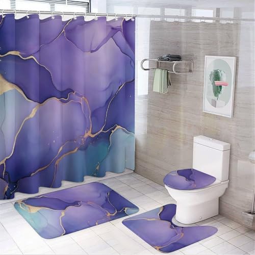 4-teilige Duschvorhang-Sets – Badezimmer-Sets im schlichten Design mit Duschvorhang und Teppichen, Badezimmer-Zubehör-Sets mit Bergmond, Badevorleger, Toilettendeckel, Toilettenmatte 4-teilige Duschvorhang-Sets – Badezimmer-Sets im schlichten Design mit Duschvorhang und Teppichen, Badezimmer-Zubehör-Sets mit Bergmond, Badevorleger, Toilettendeckel, Toilettenmatte von SMAZDFXX