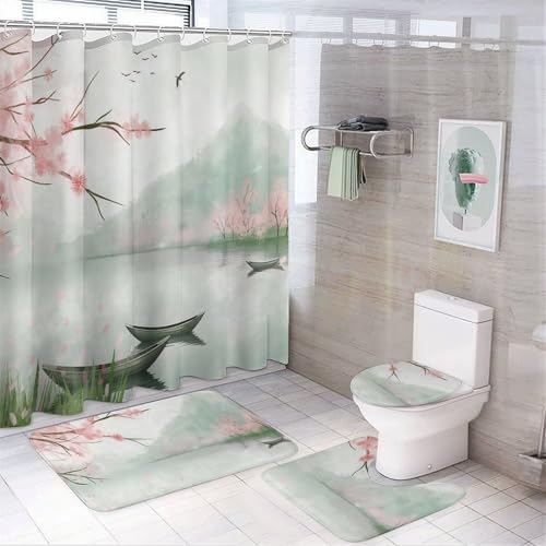 Badezimmer-Sets im Anime-Stil mit Duschvorhang und Teppichen – lächelnde Wolken, 4-teiliges Duschvorhang-Set mit Teppichen, Toilettendeckelbezug und rutschfester U-förmiger Badematte, 183 x 183 cm Badezimmer-Sets im Anime-Stil mit Duschvorhang und Teppichen – lächelnde Wolken, 4-teiliges Duschvorhang-Set mit Teppichen, Toilettendeckelbezug und rutschfester U-förmiger Badematte, 183 x 183 cm von SMAZDFXX