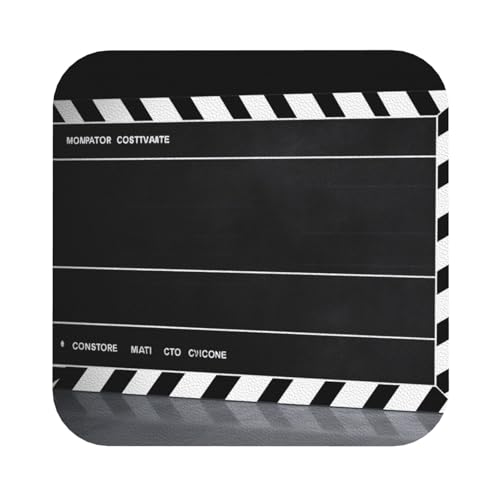 Klassische Film-Clapboard-Untersetzer, schwarz, 4er-Set, saugfähiger Lederuntersetzer für Getränke, hitzebeständige Tassenmatte zum Schutz des Tisches, Couchtischmatten für die Heimdekoration von SMAZDFXX