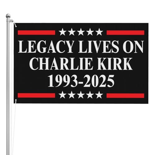 Legacy Lives On Charlie Kirk 1993–2025 Flagge, 91 x 152 cm, Hintergrund, doppelseitiger Druck, 3-lagig, Banner-Dekoration für den Außenbereich von SMAZDFXX