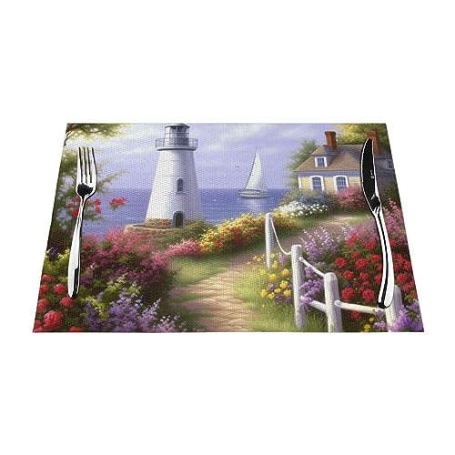 Platzdeckchen-Set aus gewebtem PVC mit Leuchtturm-Motiv, 6-teilig | Hitzebeständig, rutschfest, leicht zu reinigen | Perfekte Esstischdekoration Platzdeckchen-Set aus gewebtem PVC mit Leuchtturm-Motiv, 6-teilig | Hitzebeständig, rutschfest, leicht zu reinigen | Perfekte Esstischdekoration von SMAZDFXX
