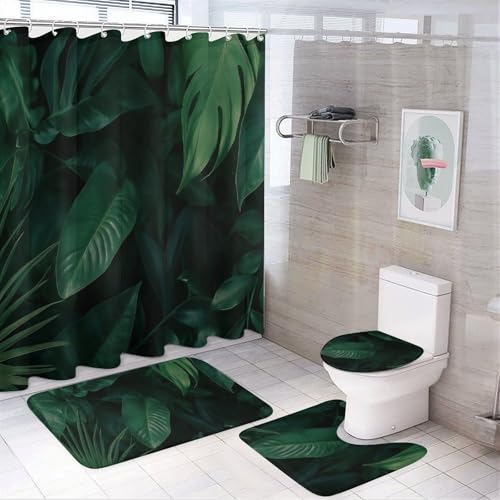SMAZDFXX 4-teilige Duschvorhang-Sets – Badezimmer-Sets im Cartoon-Stil mit Duschvorhang und Teppichen, süße Hai-Badezimmer-Zubehör-Sets, Badvorleger, Toilettendeckel, Badezimmer-Toilettenmatte SMAZDFXX 4-teilige Duschvorhang-Sets – Badezimmer-Sets im Cartoon-Stil mit Duschvorhang und Teppichen, süße Hai-Badezimmer-Zubehör-Sets, Badvorleger, Toilettendeckel, Badezimmer-Toilettenmatte von SMAZDFXX