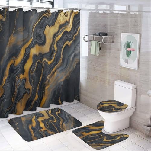 SMAZDFXX 4-teilige Duschvorhang-Sets – Badezimmer-Sets mit Blumenmuster, Duschvorhang und Teppichen, Äste und Blätter, Badezimmer-Zubehör-Sets, Badvorleger, Toilettendeckel, Badezimmer-Toilettenmatte SMAZDFXX 4-teilige Duschvorhang-Sets – Badezimmer-Sets mit Blumenmuster, Duschvorhang und Teppichen, Äste und Blätter, Badezimmer-Zubehör-Sets, Badvorleger, Toilettendeckel, Badezimmer-Toilettenmatte von SMAZDFXX