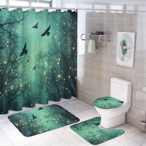SMAZDFXX 4-teilige Duschvorhang-Sets – Badezimmer-Sets mit digitaler Kunst, Duschvorhang und Teppichen, süße Hunde-Badezimmer-Zubehör-Sets, Badevorleger, Toilettendeckel, Badezimmer-Toilettenmatte SMAZDFXX 4-teilige Duschvorhang-Sets – Badezimmer-Sets mit digitaler Kunst, Duschvorhang und Teppichen, süße Hunde-Badezimmer-Zubehör-Sets, Badevorleger, Toilettendeckel, Badezimmer-Toilettenmatte von SMAZDFXX