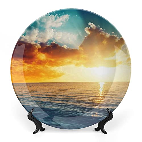 SMAZDFXX Rundes Porzellan-Wandbild „Ocean, Motiv „Paradieslandschaft mit tropischem Inselstrand und Palmen, Keramik, für gehobene Veranstaltungen, Dinnerpartys, Hochzeiten und Catering SMAZDFXX Rundes Porzellan-Wandbild „Ocean, Motiv „Paradieslandschaft mit tropischem Inselstrand und Palmen, Keramik, für gehobene Veranstaltungen, Dinnerpartys, Hochzeiten und Catering von SMAZDFXX