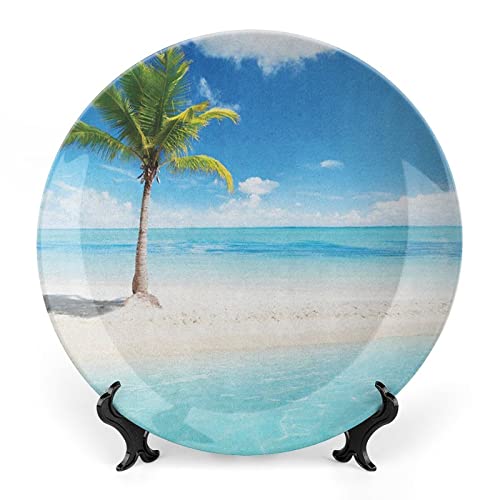 SMAZDFXX Rundes Porzellan-Wandbild „Ocean, Motiv „Paradieslandschaft mit tropischem Inselstrand und Palmen, Keramik, für gehobene Veranstaltungen, Dinnerpartys, Hochzeiten und Catering SMAZDFXX Rundes Porzellan-Wandbild „Ocean, Motiv „Paradieslandschaft mit tropischem Inselstrand und Palmen, Keramik, für gehobene Veranstaltungen, Dinnerpartys, Hochzeiten und Catering von SMAZDFXX