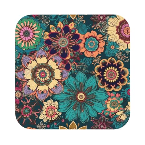 Untersetzer im Bohemian-Stil mit Blumenmotiv, 4er-Set, saugfähiger Lederuntersetzer für Getränke, hitzebeständige Tassenmatte zum Schutz des Tisches, Couchtischmatten für die Heimdekoration des Hauses von SMAZDFXX