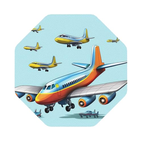 Untersetzer mit Cartoon-Flugzeugen, 4er-Set, saugfähiger Lederuntersetzer für Getränke, hitzebeständige Tassenmatte zum Schutz des Tisches, Couchtischmatten für die Heimdekoration des Hauses Untersetzer mit Cartoon-Flugzeugen, 4er-Set, saugfähiger Lederuntersetzer für Getränke, hitzebeständige Tassenmatte zum Schutz des Tisches, Couchtischmatten für die Heimdekoration des Hauses von SMAZDFXX