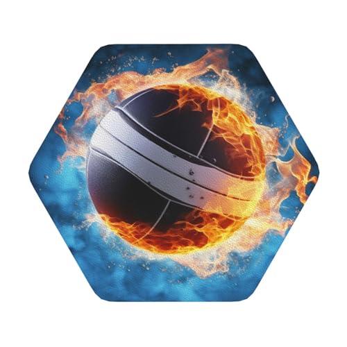 Untersetzer mit Eis- und Feuer-Volleyballmotiv, 4er-Set, saugfähiger Lederuntersetzer für Getränke, hitzebeständige Tassenmatte zum Schutz des Tisches, Couchtischmatten für die Heimdekoration des Haus Untersetzer mit Eis- und Feuer-Volleyballmotiv, 4er-Set, saugfähiger Lederuntersetzer für Getränke, hitzebeständige Tassenmatte zum Schutz des Tisches, Couchtischmatten für die Heimdekoration des Haus von SMAZDFXX
