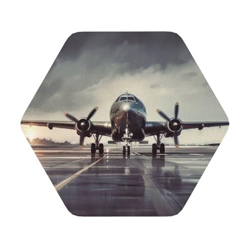 Untersetzer mit Flugzeug-Art-Motiv, 4er-Set, saugfähiger Lederuntersetzer für Getränke, hitzebeständige Tassenmatte zum Schutz des Tisches, Couchtischmatten für die Heimdekoration des Hauses Untersetzer mit Flugzeug-Art-Motiv, 4er-Set, saugfähiger Lederuntersetzer für Getränke, hitzebeständige Tassenmatte zum Schutz des Tisches, Couchtischmatten für die Heimdekoration des Hauses von SMAZDFXX