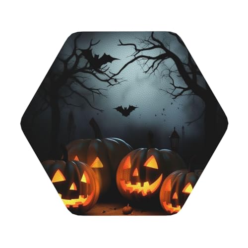 Untersetzer mit Halloween-Motiv und Kürbissen, 4er-Set, saugfähiger Lederuntersetzer für Getränke, hitzebeständige Tassenmatte zum Schutz des Tisches, Couchtischmatten für die Heimdekoration des Hause von SMAZDFXX