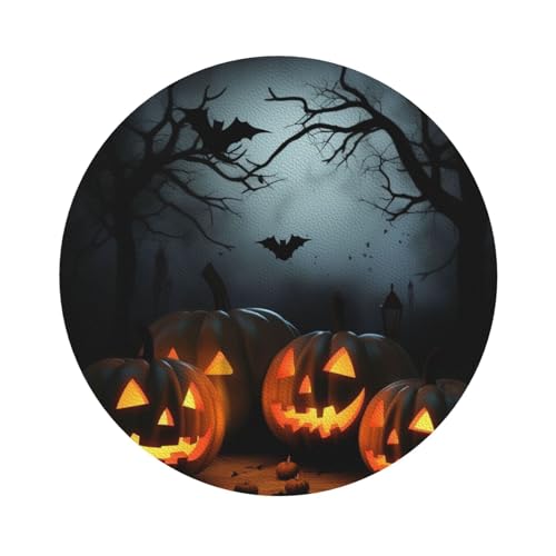 Untersetzer mit Halloween-Motiv und Kürbissen, 4er-Set, saugfähiger Lederuntersetzer für Getränke, hitzebeständige Tassenmatte zum Schutz des Tisches, Couchtischmatten für die Heimdekoration des Hause von SMAZDFXX