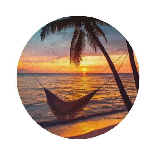 Untersetzer mit Kokosnuss-Strand-Sonnenuntergang-Hängematte, 4er-Set, saugfähiger Lederuntersetzer für Getränke, hitzebeständige Tassenmatte zum Schutz des Tisches, Couchtischmatten für die Heimdekora von SMAZDFXX