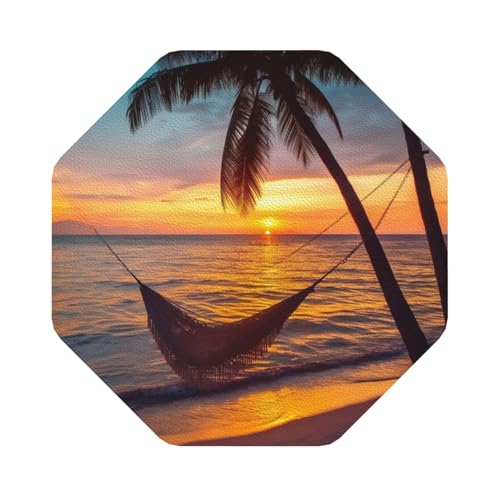 Untersetzer mit Kokosnuss-Strand-Sonnenuntergang-Hängematte, 4er-Set, saugfähiger Lederuntersetzer für Getränke, hitzebeständige Tassenmatte zum Schutz des Tisches, Couchtischmatten für die Heimdekora von SMAZDFXX