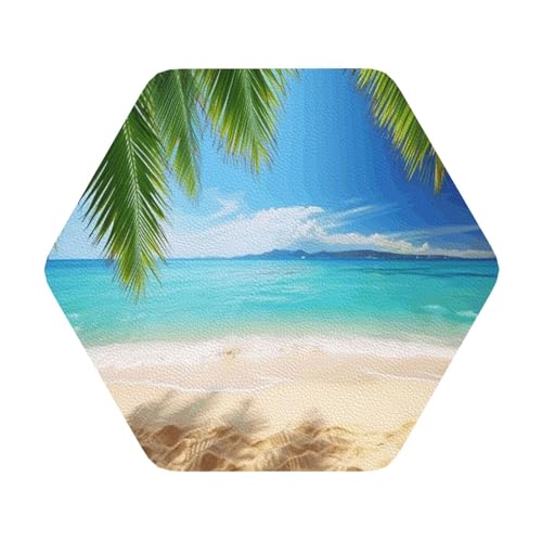 Untersetzer mit Meeres-, Meeres-, Strand- und Palmenblättern, 4er-Set, saugfähiger Lederuntersetzer für Getränke, hitzebeständige Tassenmatte zum Schutz des Tisches, Couchtischmatten für die Heimdekor von SMAZDFXX