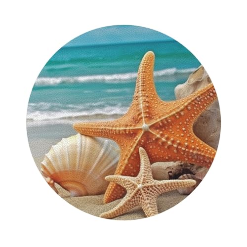 Untersetzer mit -Muschel-Strandmotiv, 4er-Set, saugfähiger Lederuntersetzer für Getränke, hitzebeständige Tassenmatte zum Schutz des Tisches, Couchtischmatten für die Heimdekoration des Hauses von SMAZDFXX