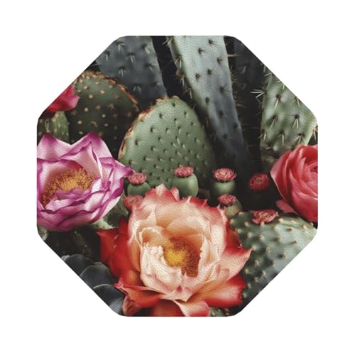 Untersetzer mit Rosen, Blumen und Kakteen, 4er-Set, saugfähiger Lederuntersetzer für Getränke, hitzebeständige Tassenmatte zum Schutz des Tisches, Couchtischmatten für die Heimdekoration des Hauses von SMAZDFXX