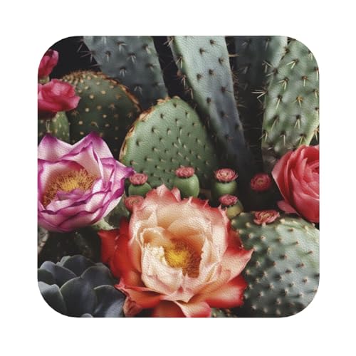 Untersetzer mit Rosen, Blumen und Kakteen, 4er-Set, saugfähiger Lederuntersetzer für Getränke, hitzebeständige Tassenmatte zum Schutz des Tisches, Couchtischmatten für die Heimdekoration des Hauses von SMAZDFXX