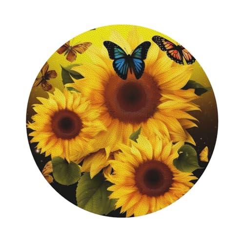 Untersetzer mit Sonnenblumen-Blumen-Schmetterlings-Motiv, 4er-Set, saugfähiger Lederuntersetzer für Getränke, hitzebeständige Tassenmatte zum Schutz des Tisches, Couchtischmatten für die Heimdekoratio Untersetzer mit Sonnenblumen-Blumen-Schmetterlings-Motiv, 4er-Set, saugfähiger Lederuntersetzer für Getränke, hitzebeständige Tassenmatte zum Schutz des Tisches, Couchtischmatten für die Heimdekoratio von SMAZDFXX