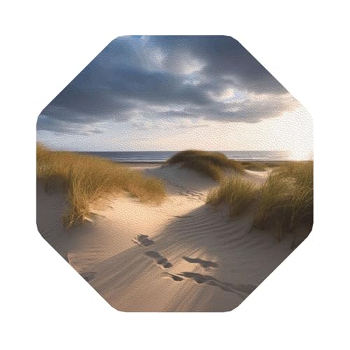 Untersetzer mit Stranddünen-Motiv, 4er-Set, saugfähiger Lederuntersetzer für Getränke, hitzebeständige Tassenmatte zum Schutz des Tisches, Couchtischmatten für die Heimdekoration des Hauses von SMAZDFXX