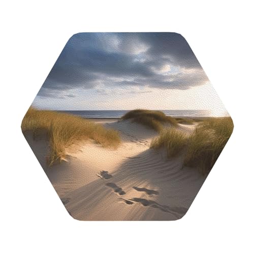 Untersetzer mit Stranddünen-Motiv, 4er-Set, saugfähiger Lederuntersetzer für Getränke, hitzebeständige Tassenmatte zum Schutz des Tisches, Couchtischmatten für die Heimdekoration des Hauses von SMAZDFXX