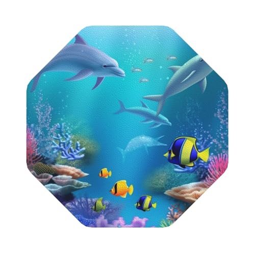 Untersetzer mit Unterwasserfischen im blauen, 4er-Set, saugfähiger Lederuntersetzer für Getränke, hitzebeständige Tassenmatte zum Schutz des Tisches, Couchtischmatten für die Heimdekoration des Untersetzer mit Unterwasserfischen im blauen, 4er-Set, saugfähiger Lederuntersetzer für Getränke, hitzebeständige Tassenmatte zum Schutz des Tisches, Couchtischmatten für die Heimdekoration des von SMAZDFXX