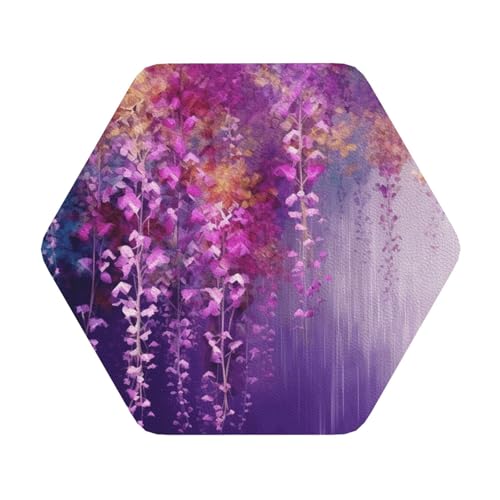 Untersetzer mit abstrakten violetten weinenden Blumen, 4er-Set, saugfähiger Lederuntersetzer für Getränke, hitzebeständige Tassenmatte zum Schutz des Tisches, Couchtischmatten für die Heimdekoration d von SMAZDFXX