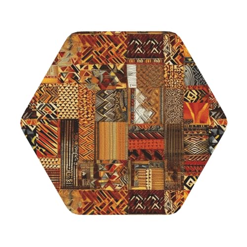 Untersetzer mit afrikanischem Textil-Patchwork, 4er-Set, saugfähiger Lederuntersetzer für Getränke, hitzebeständige Tassenmatte zum Schutz des Tisches, Couchtischmatten für die Heimdekoration des Haus von SMAZDFXX