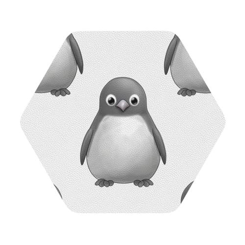 Untersetzer mit grauem Pinguin-Motiv, 4er-Set, saugfähiger Lederuntersetzer für Getränke, hitzebeständige Tassenmatte zum Schutz des Tisches, Couchtischmatten für die Heimdekoration des Hauses Untersetzer mit grauem Pinguin-Motiv, 4er-Set, saugfähiger Lederuntersetzer für Getränke, hitzebeständige Tassenmatte zum Schutz des Tisches, Couchtischmatten für die Heimdekoration des Hauses von SMAZDFXX