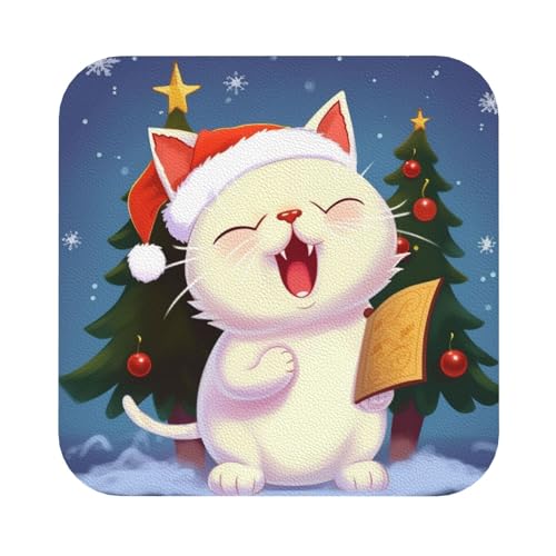 Untersetzer mit niedlicher Katze, die Weihnachtslieder singt, 4er-Set, saugfähiger Lederuntersetzer für Getränke, hitzebeständige Tassenmatte zum Schutz des Tisches, Couchtischmatten für die Heimdekor Untersetzer mit niedlicher Katze, die Weihnachtslieder singt, 4er-Set, saugfähiger Lederuntersetzer für Getränke, hitzebeständige Tassenmatte zum Schutz des Tisches, Couchtischmatten für die Heimdekor von SMAZDFXX