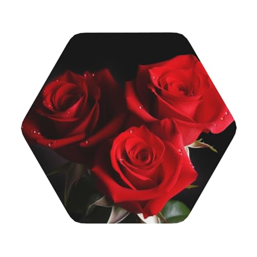 Untersetzer mit roten Rosen, 4er-Set, saugfähiger Lederuntersetzer für Getränke, hitzebeständige Tassenmatte zum Schutz des Tisches, Couchtischmatten für die Heimdekoration des Hauses von SMAZDFXX