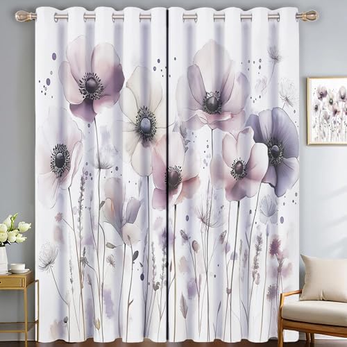SMBHIAON Aquarell Anemone Vorhang Blickdicht Gardinen Mit Ösen - 2 Stücke H175 × B140 cm (2Er Pack) Verdunklungsvorhänge 3D Löwenzahn Muster Thermovorhang Für Schlafzimmer Wohnzimmer von SMBHIAON