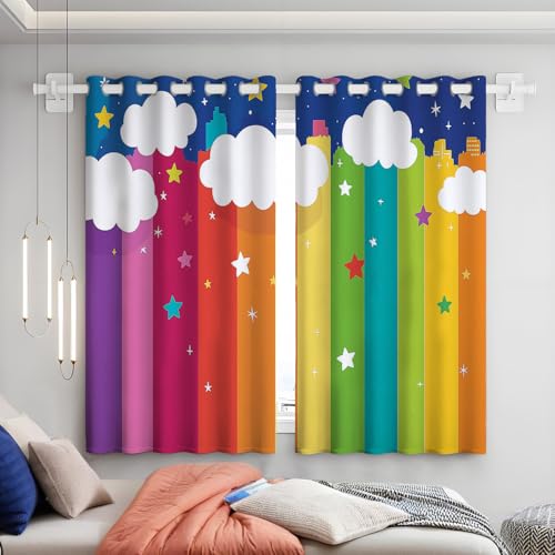 SMBHIAON Cartoon Regenbogen Gardinen Schlafzimmer H210 × B132 cm (2er Pack) Thermovorhang Verdunkelungsvorhang Modern Vorhänge 3D Farbstreifen Muster Blickdicht Ösenvorhang von SMBHIAON