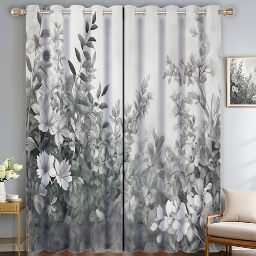 SMBHIAON Tintengarten Gardinen Vorhang Mit Ösen,Üppige Blätter Leichter Weicher Verdunklungsvorhang Wärmeisolierend Ösenschal H175 × B140 cm (2Er Pack), Thermovorhang Kälteschutz Für Wohnzimmer von SMBHIAON