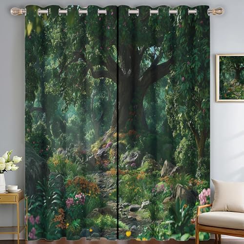 SMBHIAON Üppiger Wald Thermovorhang Kälteschutz Gardinen mit Ösen H245 × B140 cm (2er Pack) Blickdichte Vorhänge Uralte Eiche Schlafzimmer Blackout Curtain Verdunkelung von SMBHIAON