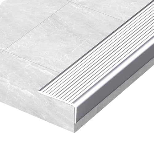 SMCMGECEUZ Treppenkantenprofil Alu Treppenkantenschutz Stufenkantenprofil, Winkelprofil Rutschfest Treppenkante Für Den Außen- Und Innenbereich(Silver white,2-3/4in/7cm) von SMCMGECEUZ