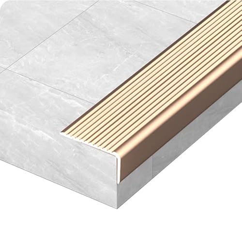 SMCMGECEUZ Treppenkantenprofil Alu Treppenkantenschutz Stufenkantenprofil, Winkelprofil Rutschfest Treppenkante Für Den Außen- Und Innenbereich(Titanium gold,2-3/4in/7cm) von SMCMGECEUZ