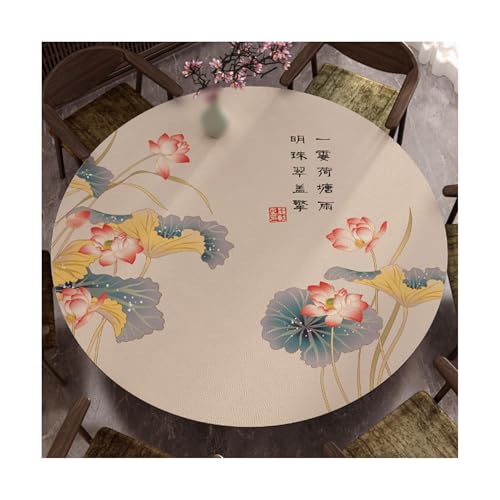 SMDLG Waschbar Leder -Tischdecke runde Tischdecke Home Wohnzimmer Tischdecke Retro Blumen -Tischdecke 110 cm/43.3in Bequem von SMDLG