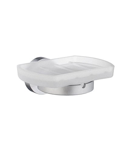 SMEDBO Holder with Glass Soap Dish, Brushed Chrome HS342 Seifenschale, Silber/weiß, 5.2 x 10 x 17 cm von SMEDBO