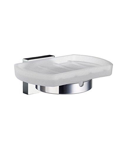 SMEDBO Holder with Glass Soap Dish, Polished Chrome RK342 Haushalter mit Seifenschale aus Glas, Milchglas, Silber von SMEDBO