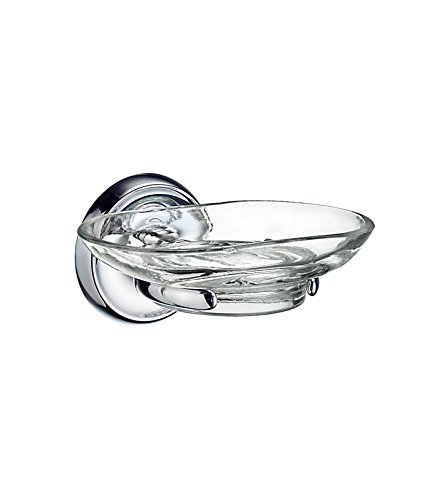 SMEDBO Holder with Glass Soap Dish, Polished Chrome K242 Villa Halter mit Seifenschale aus Glas poliert, Silber, 7.2 x 11.3 x 19.2 cm von SMEDBO