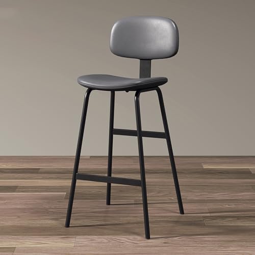 SMELEDFCFK 75 cm Hoch Industrial Barstuhl Leder Barhocker Küchenhocker Mit Gepolsterter Sitzfläche Barstühle Mit Lehne Und Fußstütze Und Metallbeinen(Grey) von SMELEDFCFK