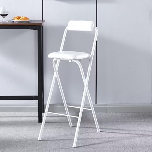 SMELEDFCFK Barhocker Klappbar Leder Gepolsterter Barstuhl Faltbarer Küchenhocker Mit Rückenlehne Tragbarer Bistrohocker Für Innen Außen(White,80cm) von SMELEDFCFK