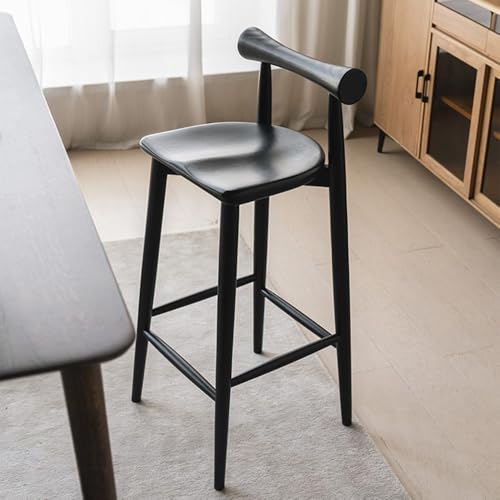 SMELEDFCFK Barstuhl Thekenhocker Aus Holz 75 cm Küchenhocker Rückenlehne Barhocker Massivholz Barstühle Hoher Hocker Vintage Style(Black,75cm) von SMELEDFCFK