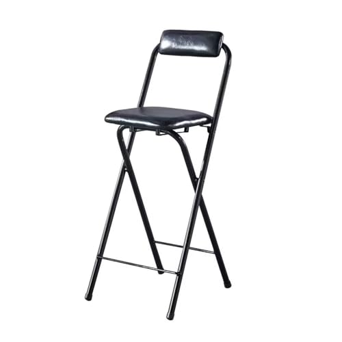 SMELEDFCFK Faltbarer Barstühle Thekenhöhe Tresenhocker Mit Leder Gepolstert, Bar Klappbarer Hocker Mit Lehne Und Fußstütze Und Metallbeine, Quadratisch Sitzfläche(Black,70cm/28in) von SMELEDFCFK