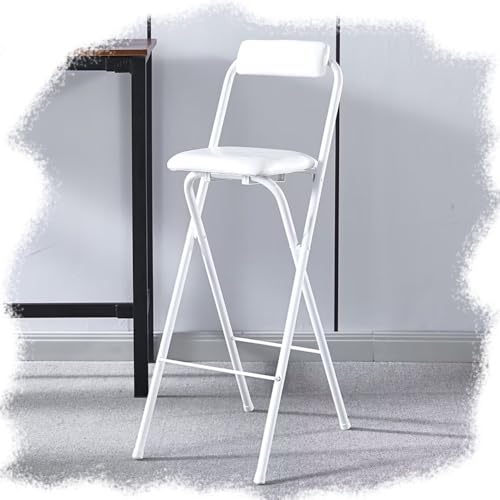 SMELEDFCFK Faltbarer Barstühle Thekenhöhe Tresenhocker Mit Leder Gepolstert, Bar Klappbarer Hocker Mit Lehne Und Fußstütze Und Metallbeine, Quadratisch Sitzfläche(White,65cm/26in) von SMELEDFCFK